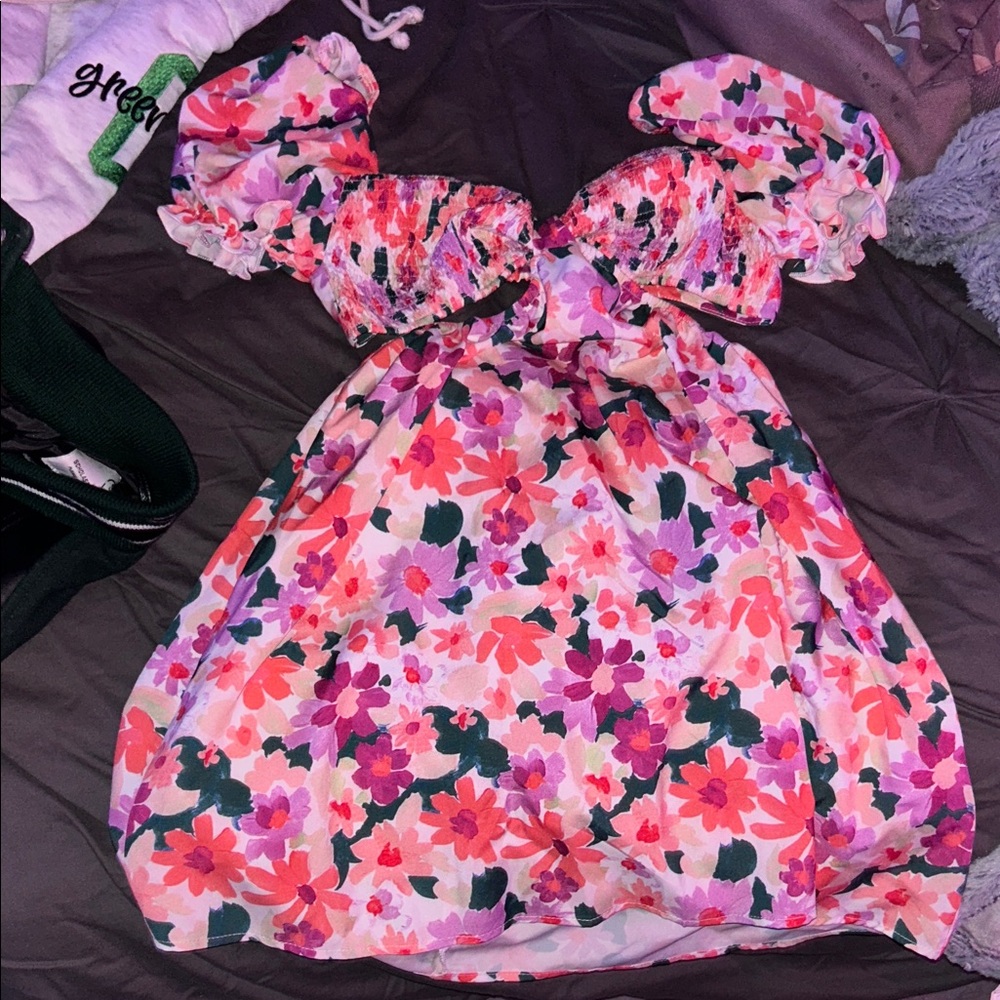 SHEIN Floral Pink and Purple Mini Dress